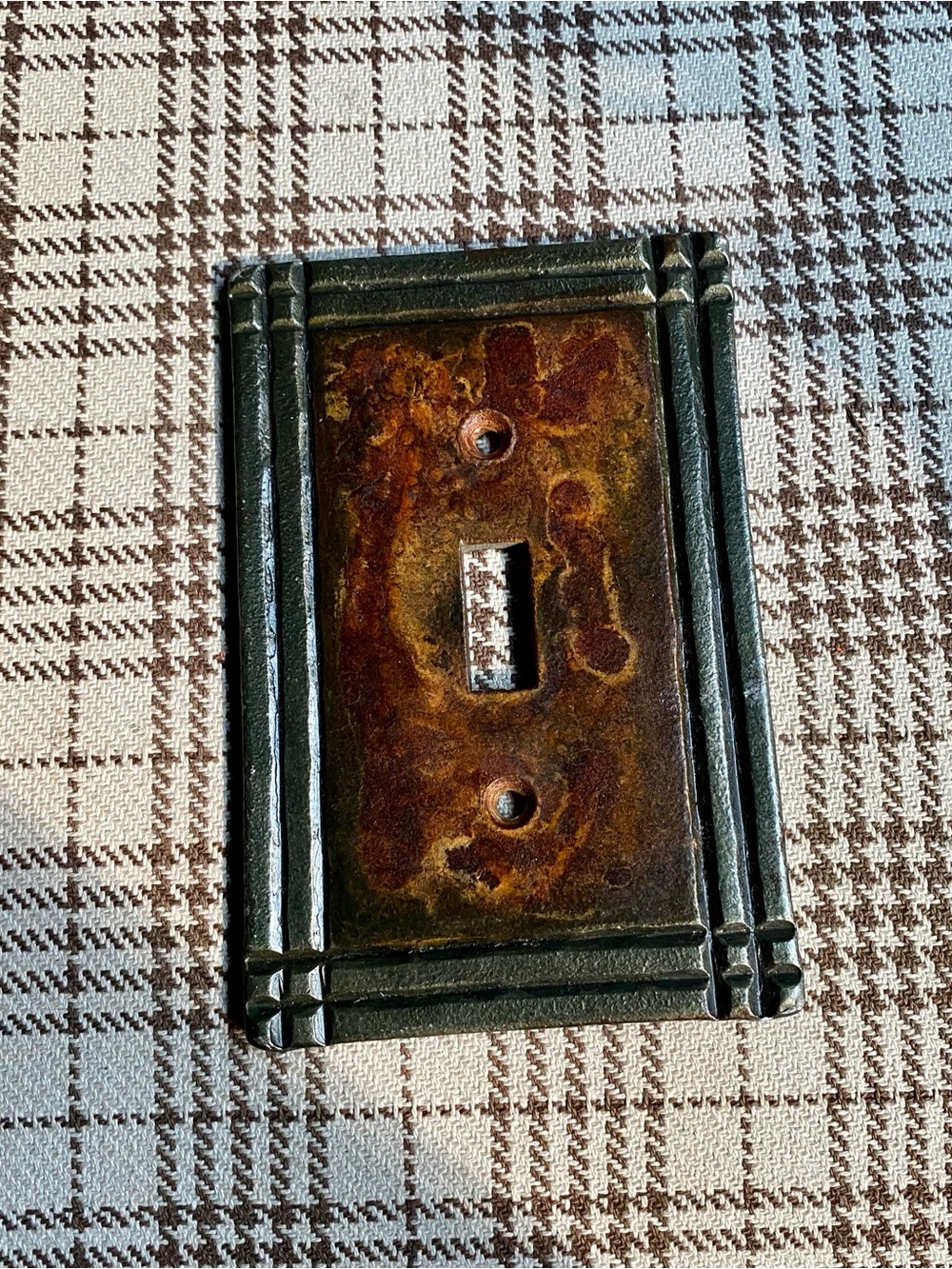 Decorative Cast Iron Toggle Switch Cover Plate in Black and Rust Finish